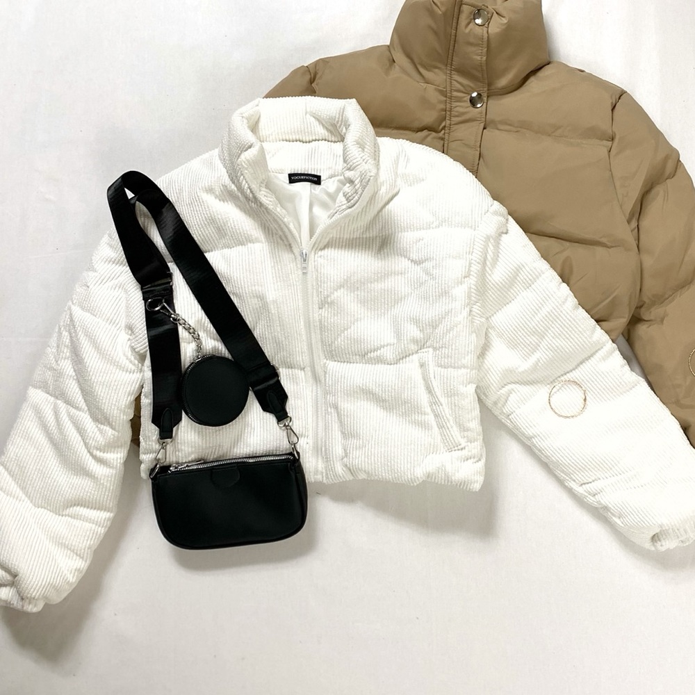 Corduroy Drop Shoulder Puffer Jacket